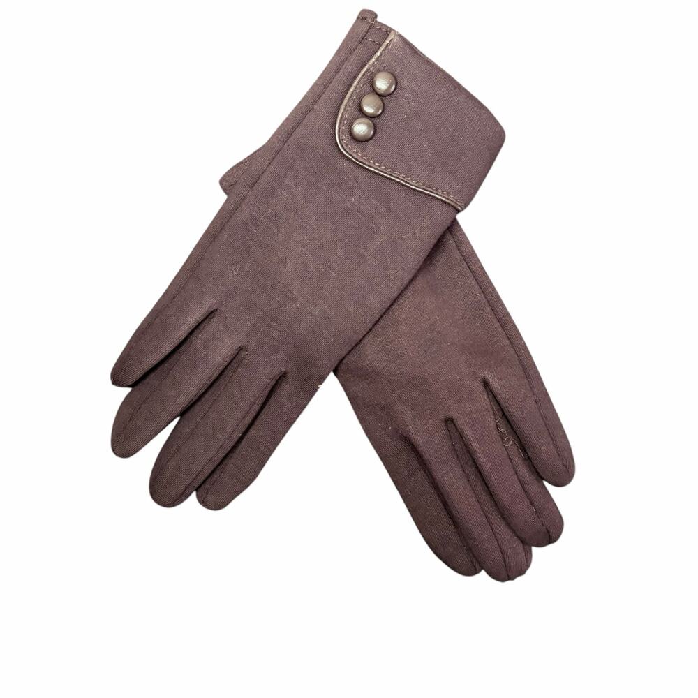 Womens Faux Fur Lined Gloves Brown Button Accents Classy Chic Warm Outterwear OS